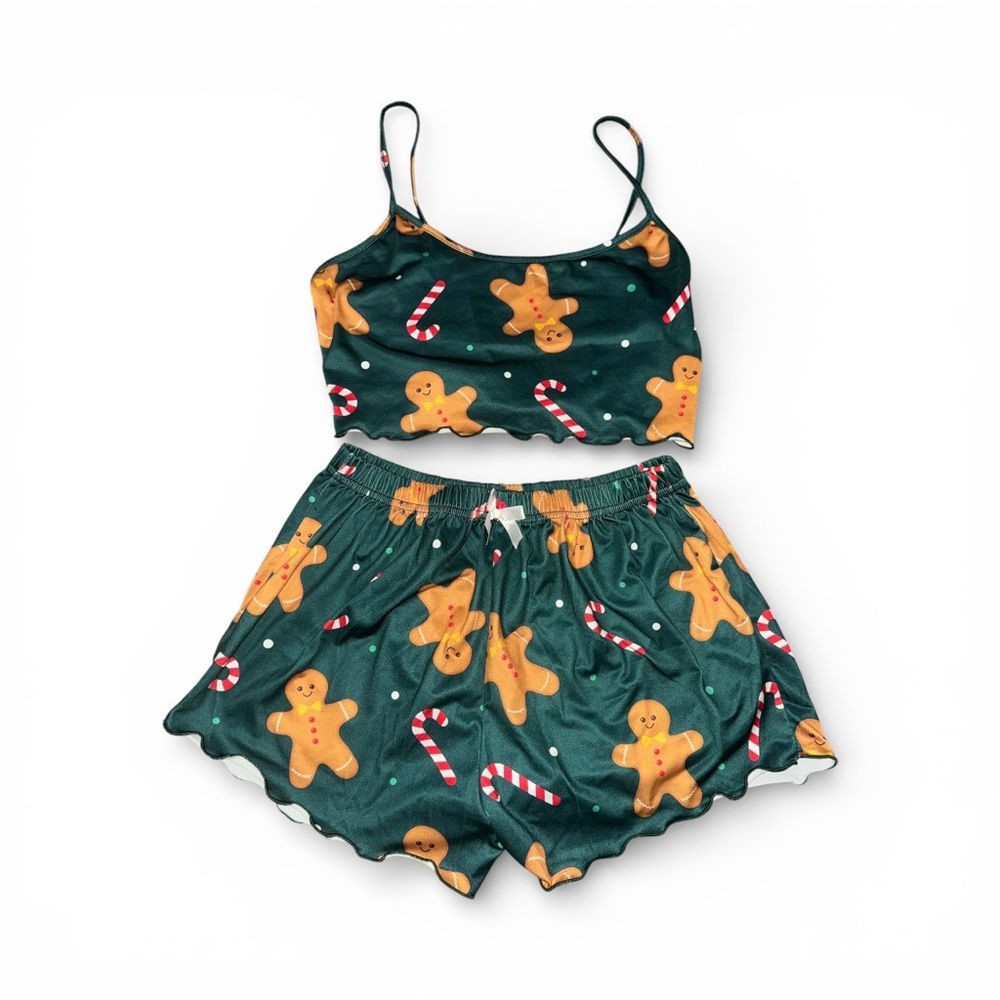 Festive Gingerbread Print Sleepwear Set Women’s Size Small With Candy Canes XMAS